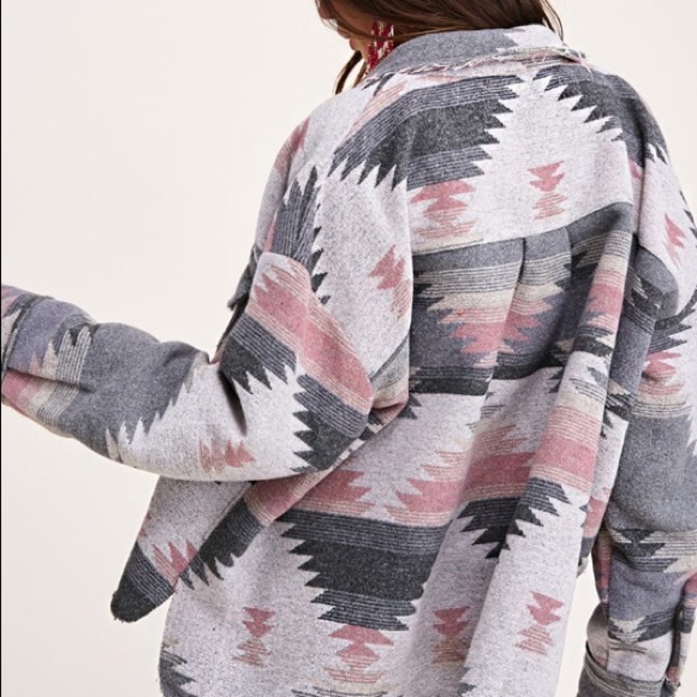 SALE!! 🎉New!! Trending La Miel Geometric Print Boxy Cropped Raw Hem Jacket - Picture 5 of 5